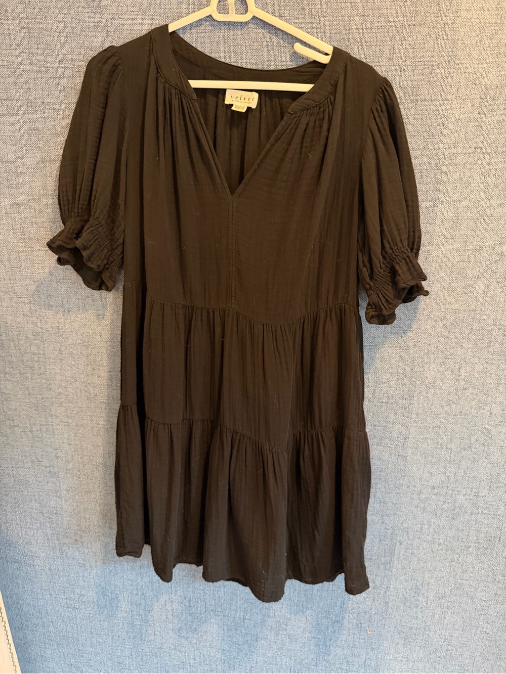 Velvet by Graham & Spencer Black Tiered V-Neck Mini Dress